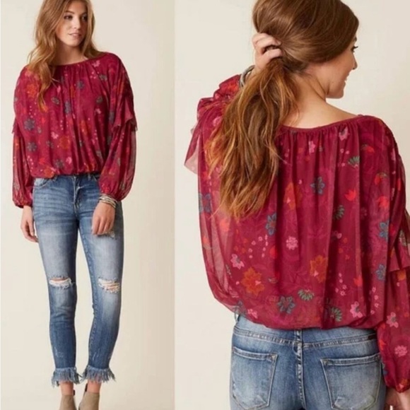 Free People Wildflower Honey Ruffle Mesh Blouse, Size L, NWT - Picture 2 of 11